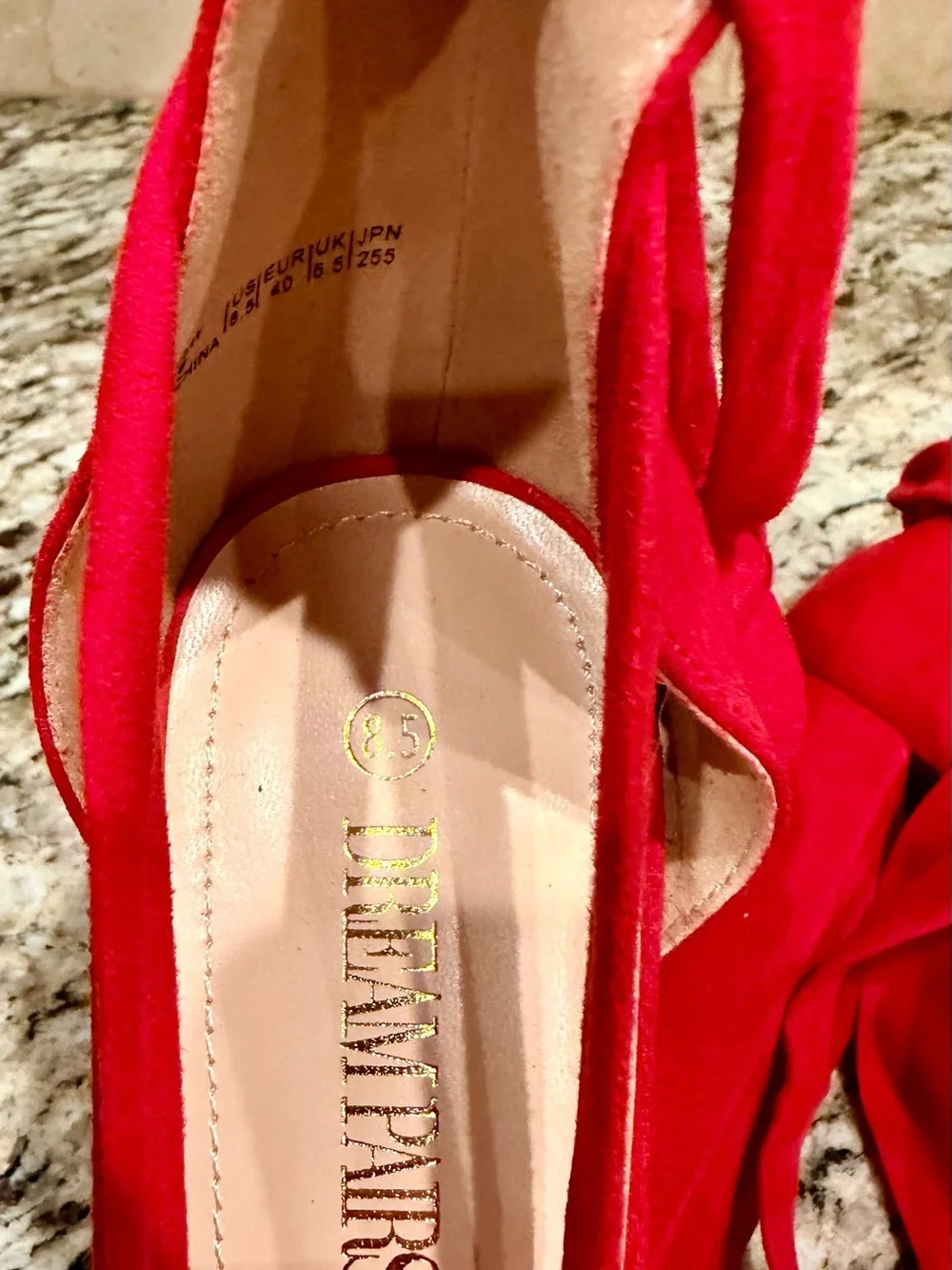 Dream Pairs Red Suede Platform Ankle-Tie Heels